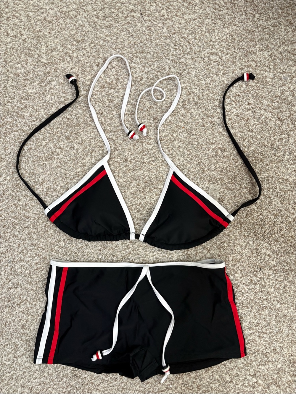 Fashion Nova Black White Red Stripe Bikini Set
